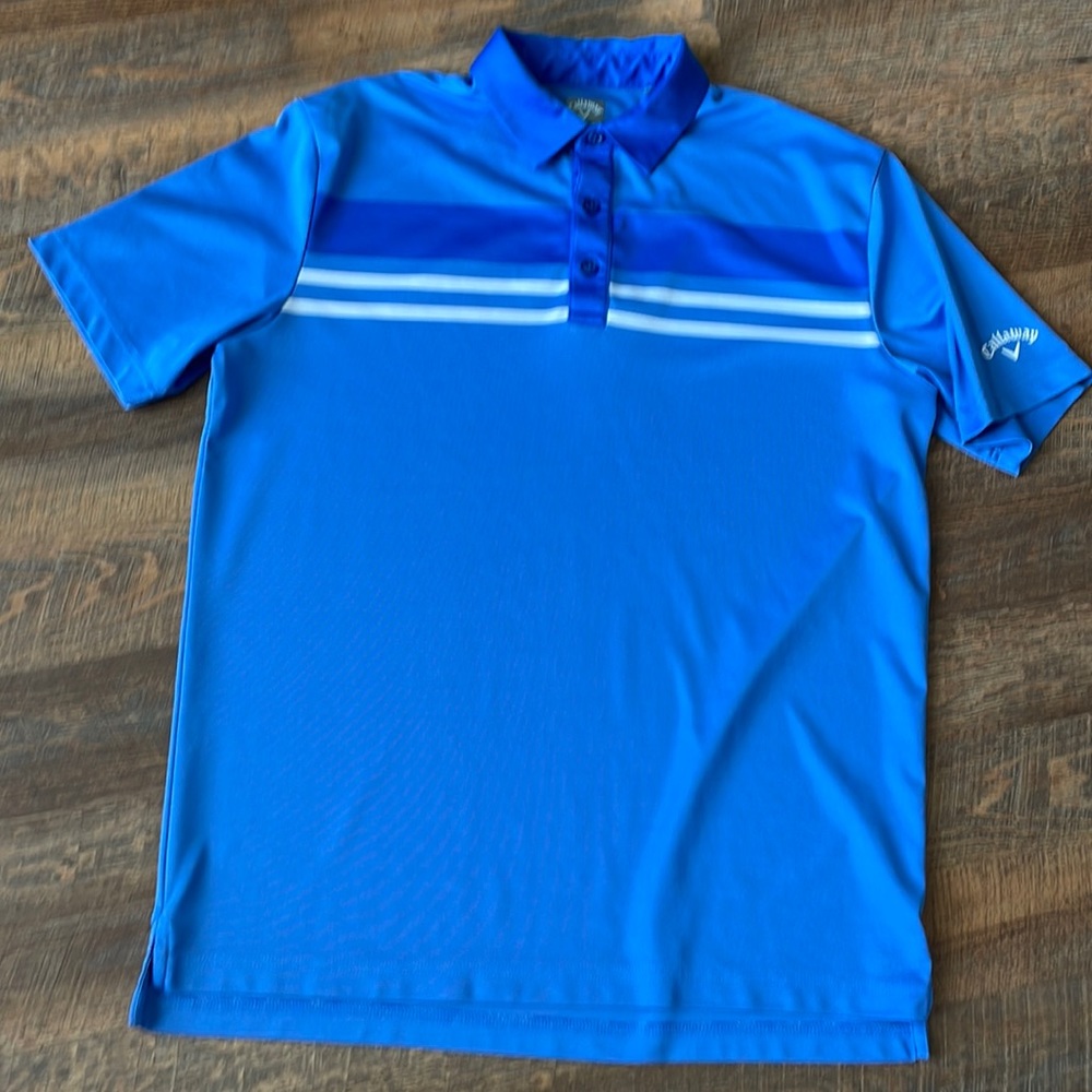 Callaway OPTI-DRI Blue Stripe Golf Polo Shirt - Large